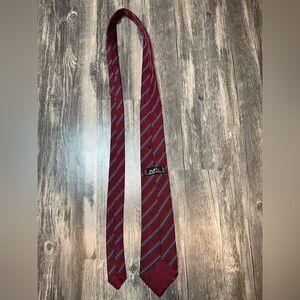 Vintage Hermès Paris Silk Tie Burgundy Red Blue Diagonal Stripe Classic Luxury